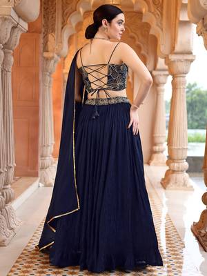 Navy Blue silk blend Sequin Embroidered Lehenga Choli 3