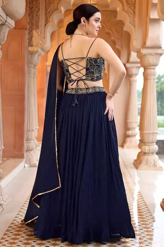 Navy Blue silk blend Sequin Embroidered Lehenga Choli
