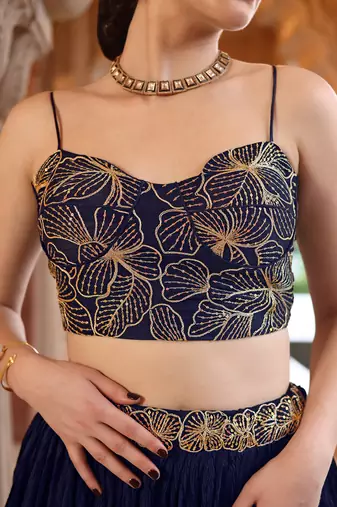 Navy Blue silk blend Sequin Embroidered Lehenga Choli