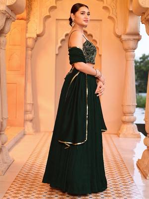 Green silk blend Crush Lehenga Choli with Duppatta 2