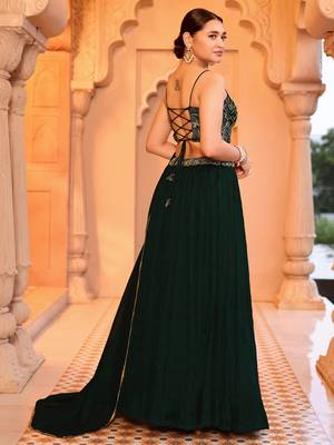 Green silk blend Crush Lehenga Choli with Duppatta 3