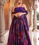 Dark Purple Printed Sequins Work Chinon Lehenga Choli For Festival