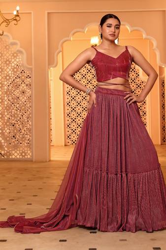 Light Red Color Fancy Lycra Designer Lehenga Choli