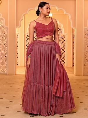 Light Red Color Fancy Work Lycra Lehenga Choli 2