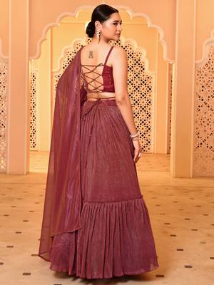 Light Red Color Fancy Work Lycra Lehenga Choli 3
