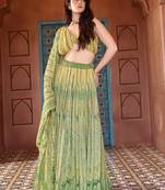 Light Green Printed Sequins Work Chiffon Lehenga Choli For Festival