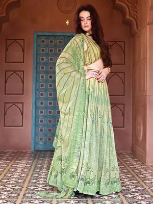 Light Green Printed Sequins Work Chiffon Lehenga Choli 2