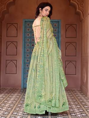 Light Green Printed Sequins Work Chiffon Lehenga Choli 3
