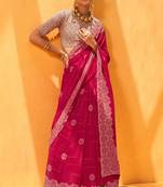 Rani Pink Georgette Printed Saree With Blouse