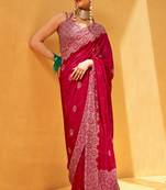 Rani Pink Georgette Printed Saree With Blouse