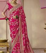 Rani Pink Dola Silk Jacquard Woven Work Saree With Blouse