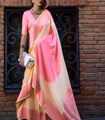 Cream Soft Silk Jacquard Woven Work Saree With Blouse
