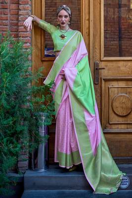 lavender soft silk blend jacquard woven work saree with blouse 1