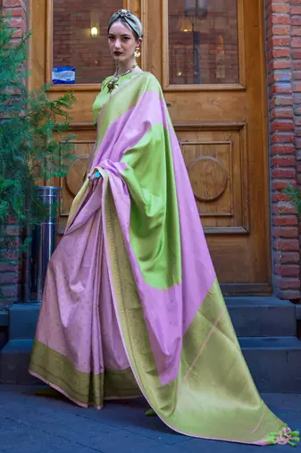 lavender soft silk blend jacquard woven work saree with blouse