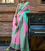 Pink Soft Silk Jacquard Woven Work Saree With Blouse