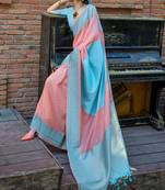 Baby Pink Soft Silk Jacquard Woven Work Saree With Blouse