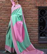 Pista Green Soft Silk Jacquard Woven Work Saree With Blouse