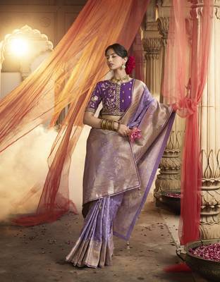 Lavender Designer Weaving Satin silk blend Saree With Designer Blouse 1