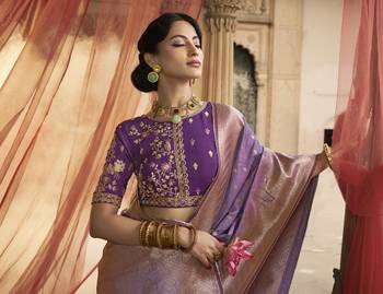 Lavender Designer Weaving Satin silk blend Saree With Designer Blouse 3