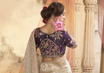 Cream Designer Weaving Satin silk blend Saree With Designer Blouse 3