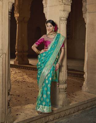 Green Designer Weaving Satin silk blend Saree With Designer Blouse 1