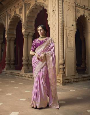 Pink Designer Weaving Satin silk blend Saree With Designer Blouse 1
