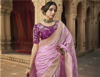 Pink Designer Weaving Satin silk blend Saree With Designer Blouse 2