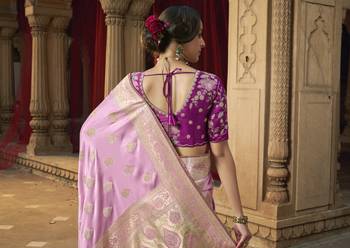 Pink Designer Weaving Satin silk blend Saree With Designer Blouse 3