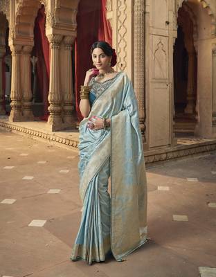 Sky Blue Designer Weaving Satin silk blend Saree With Designer Blouse 1