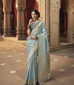 Sky Blue Designer Weaving Satin silk blend Saree With Designer Blouse