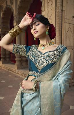 Sky Blue Designer Weaving Satin silk blend Saree With Designer Blouse 2