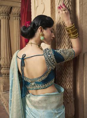 Sky Blue Designer Weaving Satin silk blend Saree With Designer Blouse 3