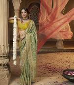 Mehendi Designer Weaving Satin silk blend Saree With Designer Blouse