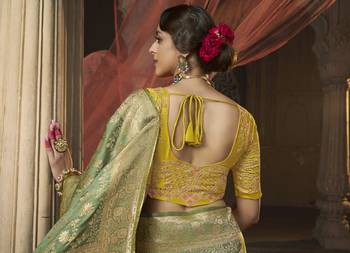 Mehendi Designer Weaving Satin silk blend Saree With Designer Blouse 3