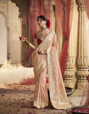 Peach Designer Weaving Satin silk blend Saree With Designer Blouse 1