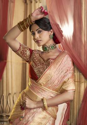 Peach Designer Weaving Satin silk blend Saree With Designer Blouse 2