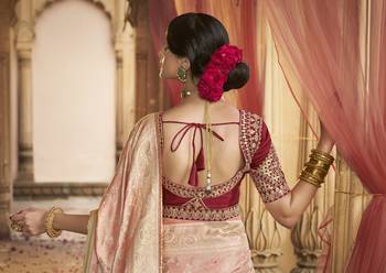 Peach Designer Weaving Satin silk blend Saree With Designer Blouse 3