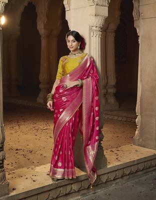 Rani Pink Designer Weaving Satin silk blend Saree With Designer Blouse 1
