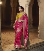 Rani Pink Designer Weaving Satin silk blend Saree With Designer Blouse