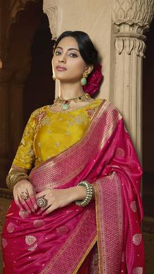 Rani Pink Designer Weaving Satin silk blend Saree With Designer Blouse 2