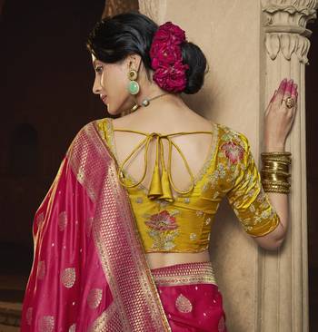 Rani Pink Designer Weaving Satin silk blend Saree With Designer Blouse 3