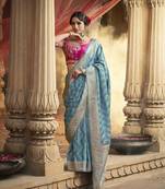 Blue Designer Weaving Satin silk blend Saree With Designer Blouse