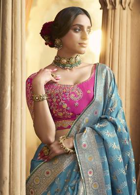 Blue Designer Weaving Satin silk blend Saree With Designer Blouse 2