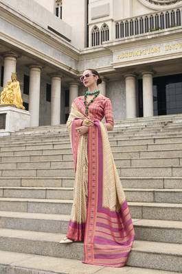 Cream Designer Weaving Pure Soft Faux Banarasi Silk Saree With Designer Blouse 1
