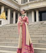 Cream Designer Weaving Pure Soft Faux Banarasi Silk Saree With Designer Blouse