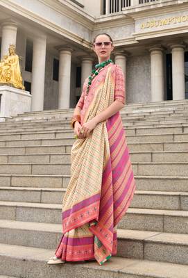 Cream Designer Weaving Pure Soft Faux Banarasi Silk Saree With Designer Blouse 2