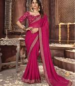 Magenta Georgette Bandhej Printed Sari,Saree With Unstitched Blouse Piece