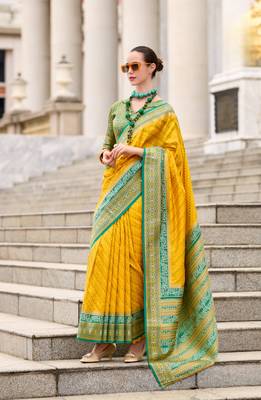 Yellow Designer Weaving Pure Soft Faux Banarasi Silk Saree With Designer Blouse 2