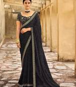 Black Georgette Bandhej Printed Sari,Saree With Unstitched Blouse Piece