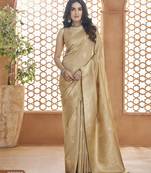 Cream Designer Weaving Faux Banarasi Silk Saree With Designer Blouse